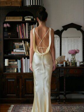 NWT Mirror Palais Plunging Back Cowl Dress in Butter Size XXS